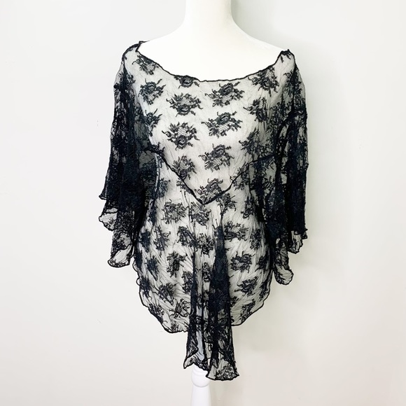 Blue Life Black Lace Sheer Top/ Cover Up - Picture 4 of 6